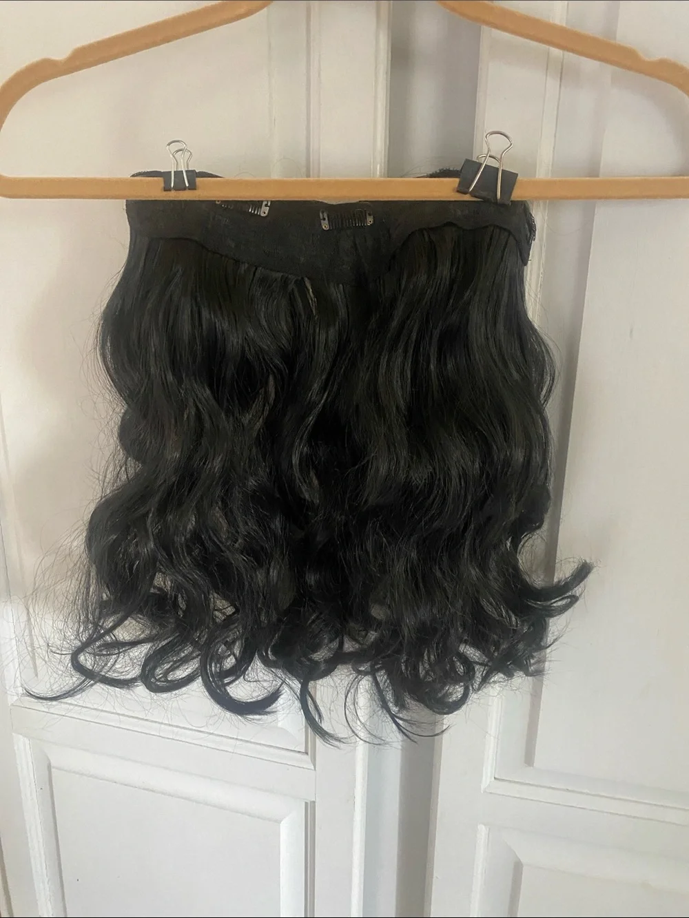 16 inch Black One Piece Clip-In Hair Extension Wavy High Quality natural